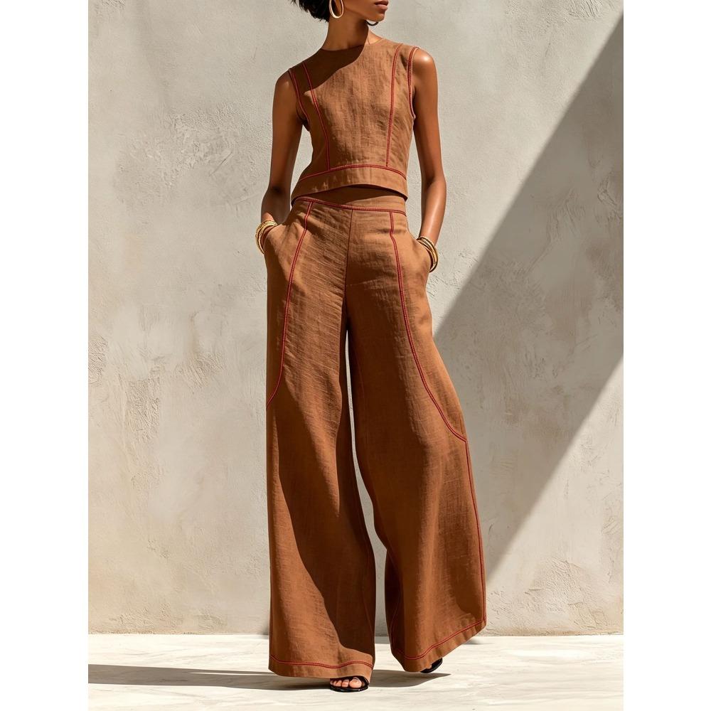 Women's Casual Tracksuit Sleeveless Tank Top High Waist Wide Leg Pants Two Piece Outfit
