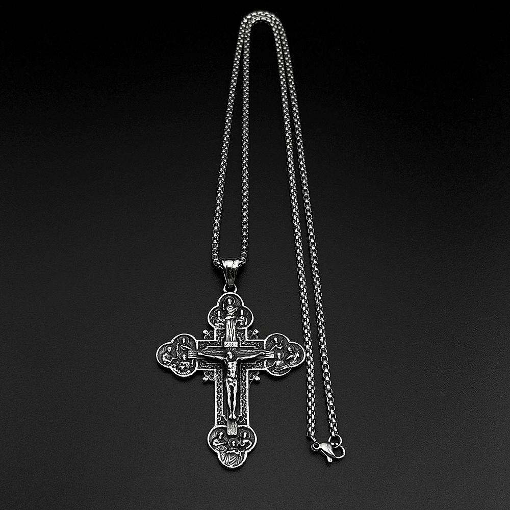 12 Apostles Jesus Crucifix Cross Christian Pendant Necklace for Women Men Stainless Steel Vintage 316L Amulet Chain Jewelry