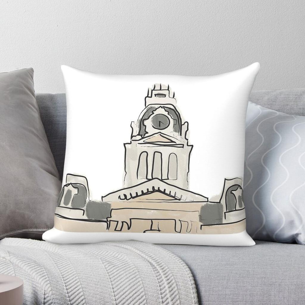 Hillsdale College Central Hall Square Pillowcase Polyester Linen Velvet Creative Zip Decor Throw Pillow Case Home Cushion Cover