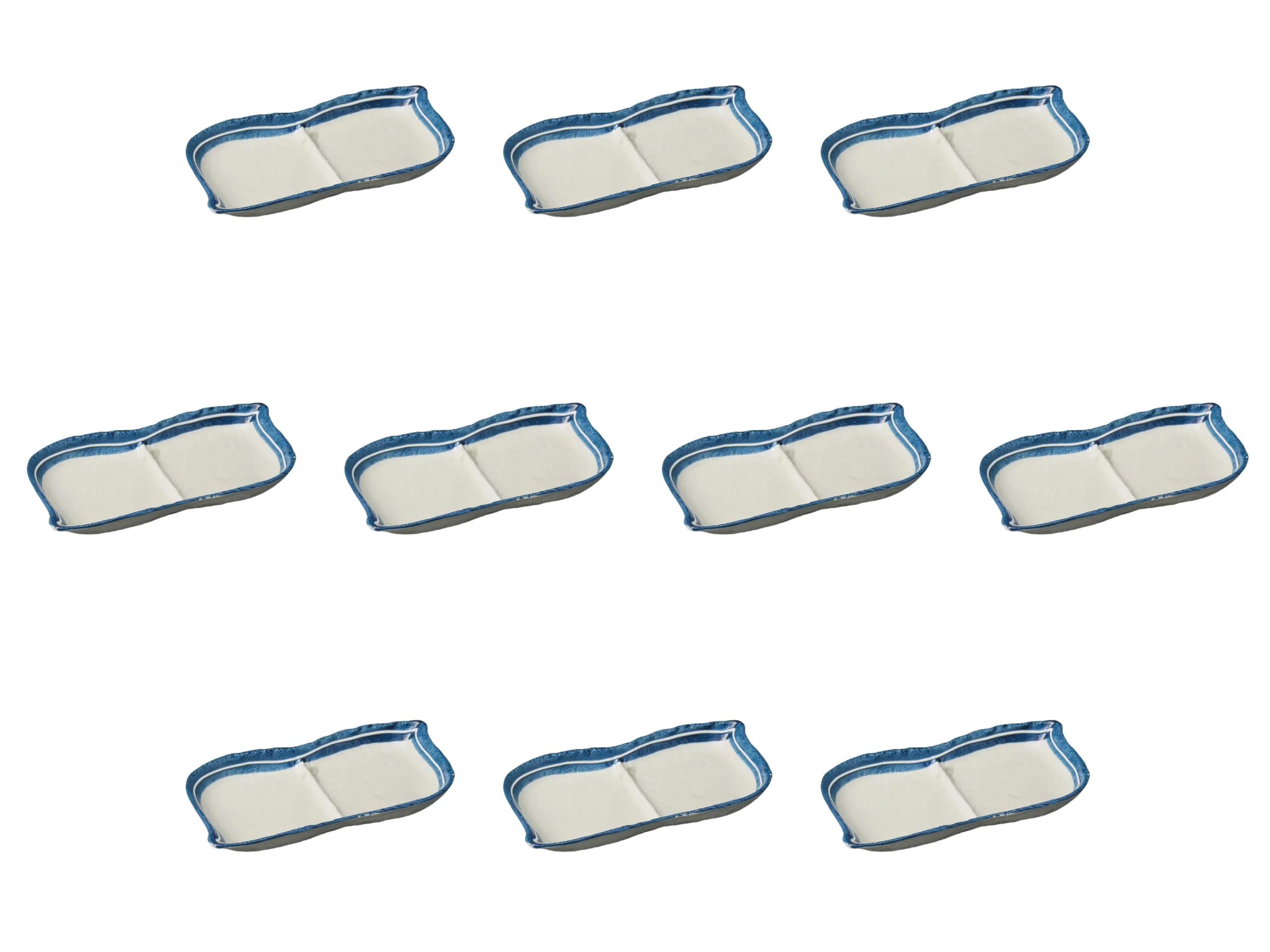 

Set of 10 White Lined Edamame Plates x x Divided Plates Setomonohonpo [22 12.5 2.3 cm] белый