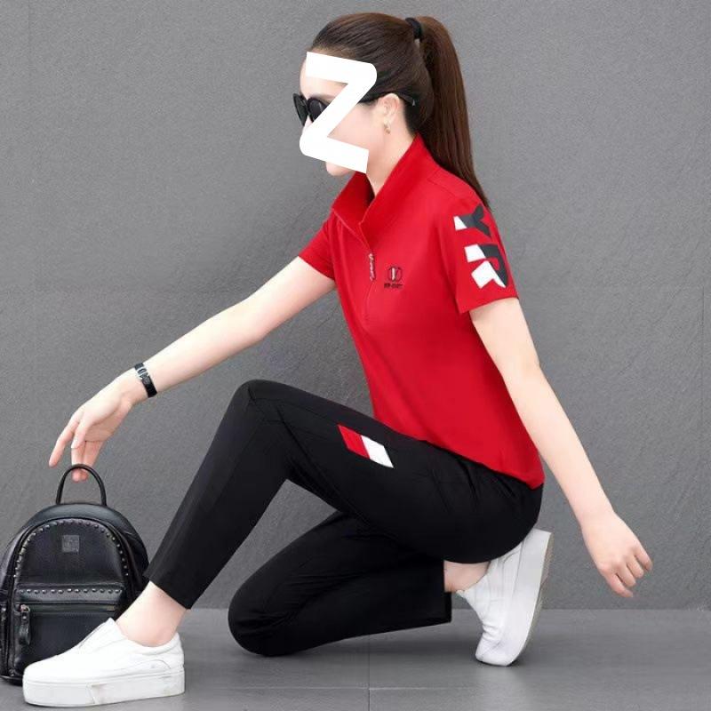 Sportswear Suit Women's Summer Thin Korean Version Loose Casual Long Pants Short-sleeved Two-piece Set for Small People