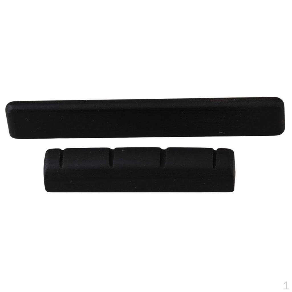 A Set of Ebony Bridge Saddle Nut Slotted Black for Ukulele Guitar Accessory