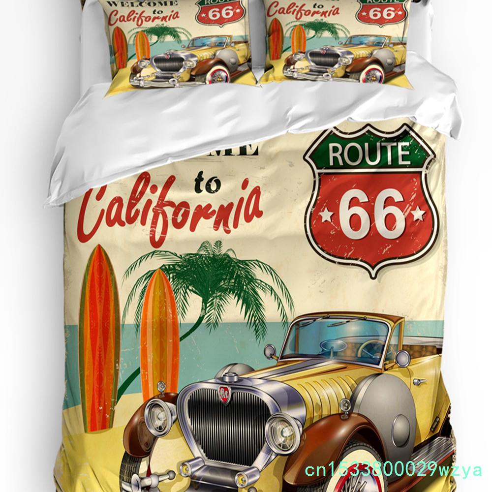 3-teiliges Bettwäscheset Klassisches Auto Vintage Poster Heimtextil Bettbezug Kissenbezug Junge Kind Teenager Mädchen Bettwäschebezüge Set