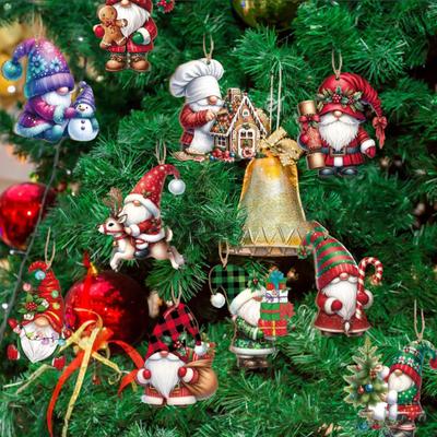 Christmas Gnome Ornaments Wooden Gnome Elf Hanging Decoration Cute Dwarf Doll Xmas Tree Pendant for Holiday Home Party Decor