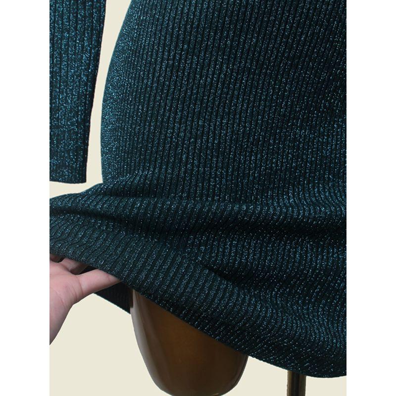 Export V Neck Long Sleeves Knitting Dress Women's Autumn 2024 Silver Silk Silm Waist-Tight Package Hip Sweater Dress