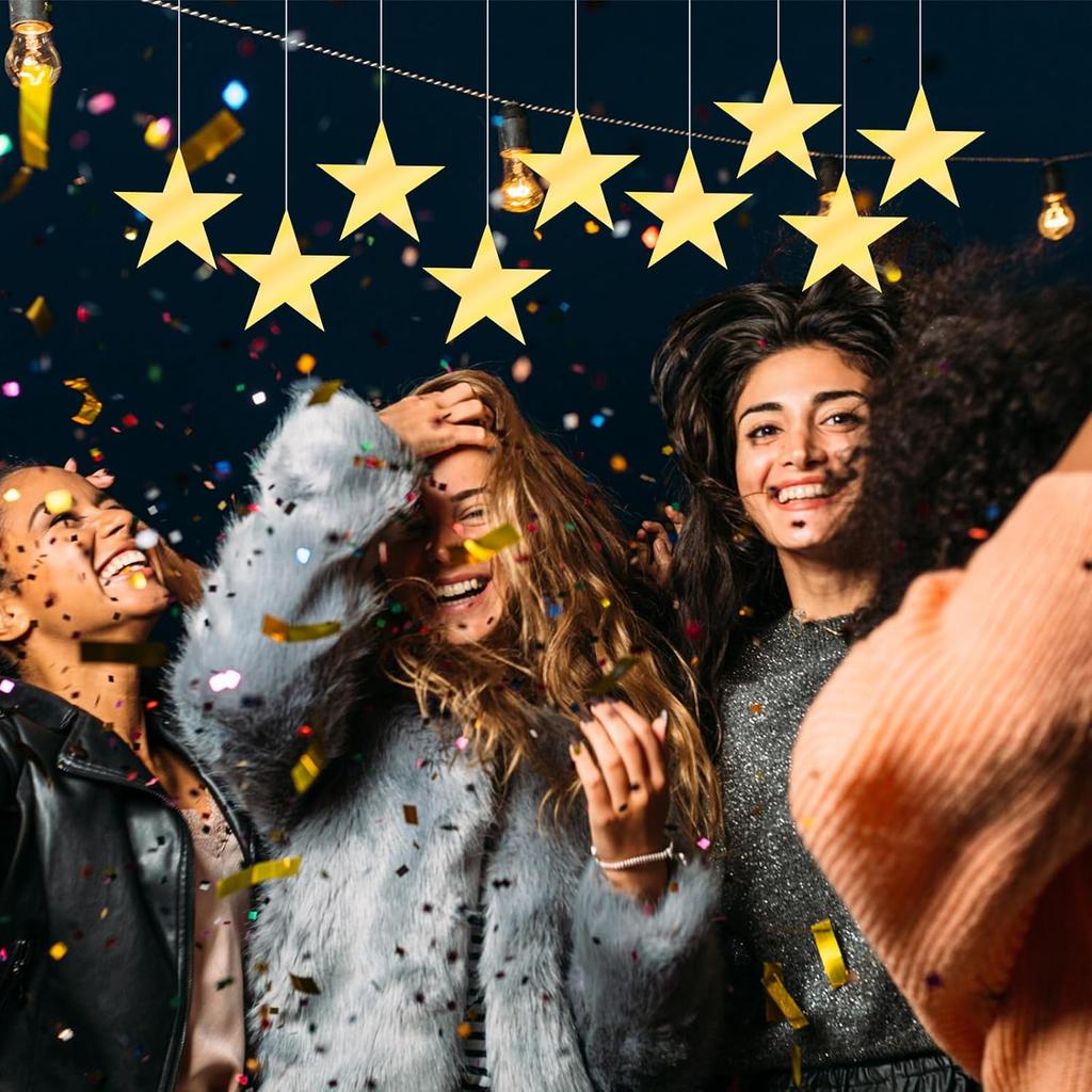 24 Pcs Gold Paper Stars Decoration, 5.9 Inch Golden Star Decor Double Sided Star Cutouts Glitter Printed Stars for Bulletin Poster Boards Wall Board