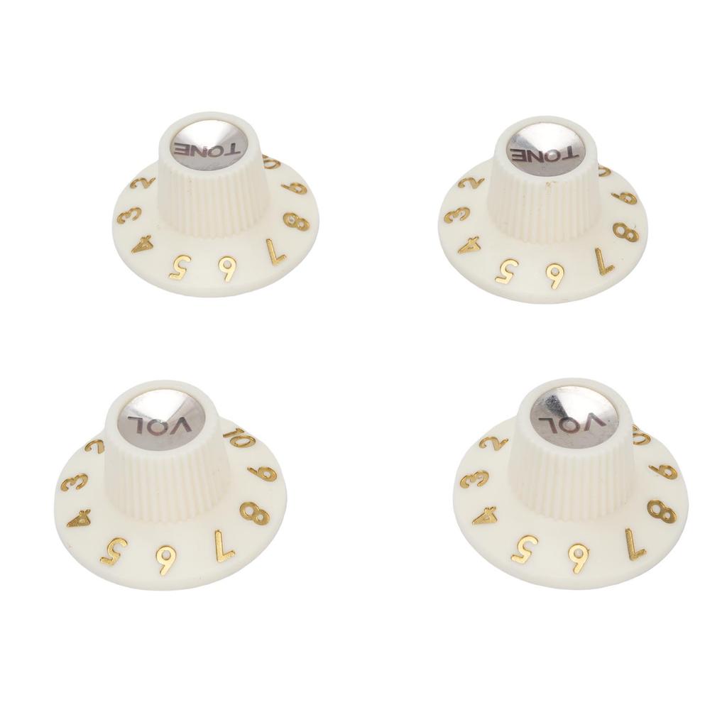 Guitar Control Knobs Retro White Color 2PCS Tone 2PCS Volume 1 4 Inch Hat Top Metal Volume Knobs with Silver Reflector