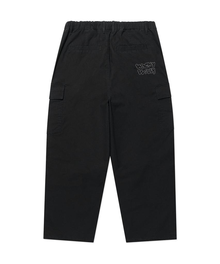 WACKY WILLY Wide Cotton Cargo Elastic Waist Pants Black