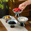 Blue and White Porcelain Ceramic Plate Dessert Plate Tall Fruit Tray Ice Cream Bowl Home Living Trinket Dish Kitchen Tableware