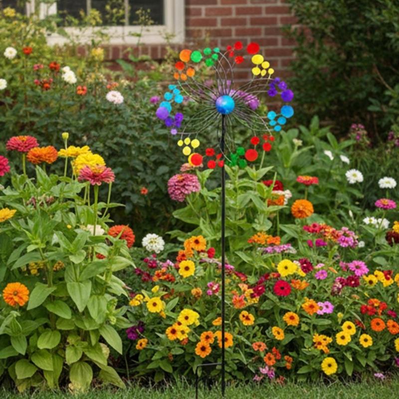 Iron Flower Windmill Toy Garden Spinner for Windmill Yard Garden Balcony Vertical Rainbow Windmill Spinner
