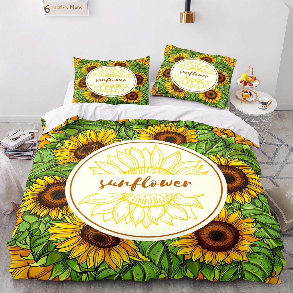Digital Printing Three-Piece Sunflower Quilt Cover Size Quilt Cover 3D