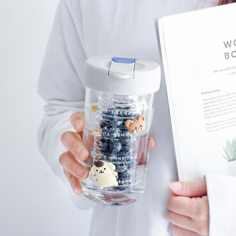 550 ML New Glass Water Bottles With Straw Tea Infuser Filter Clear Cute Flower Tea Water Separation Bottle For Girls School Cups