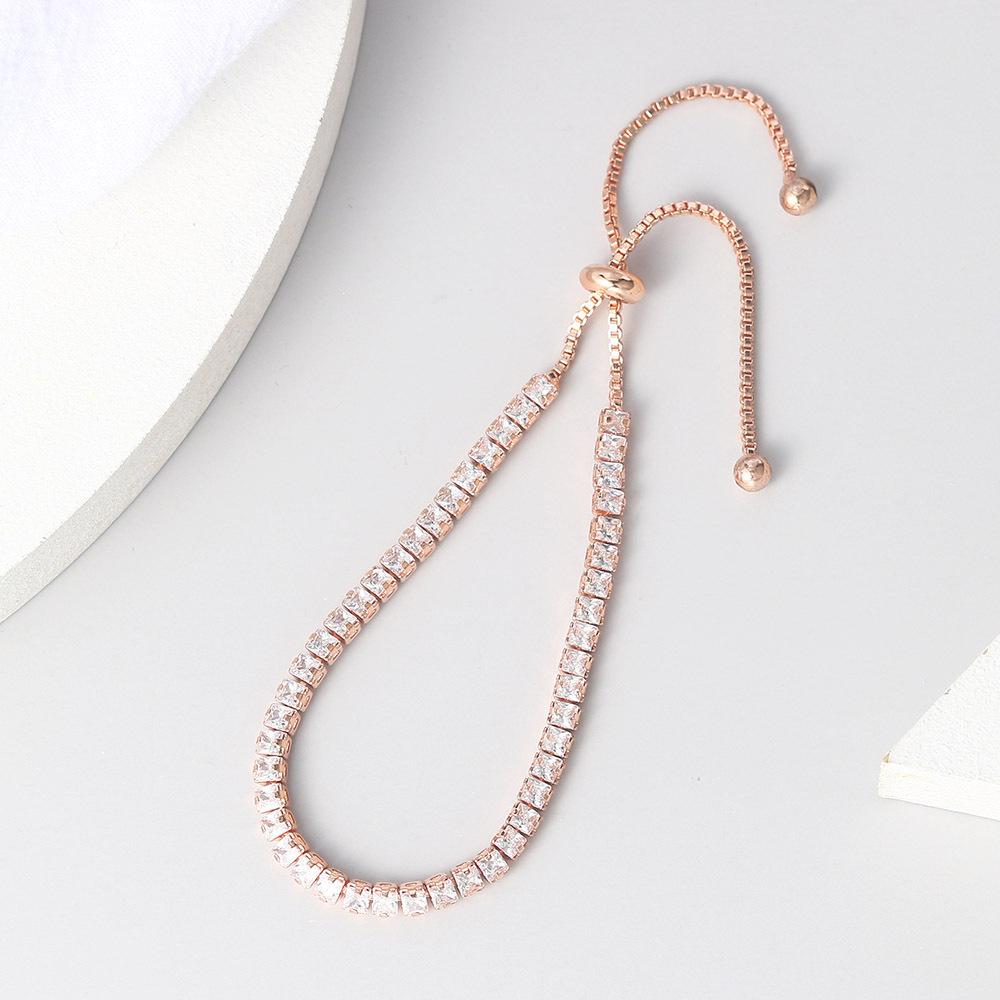 Misty Moon, Single Row Full Diamond 2.5Mm Square Zircon Bracelet, Adjustable Crystal Jewelry.