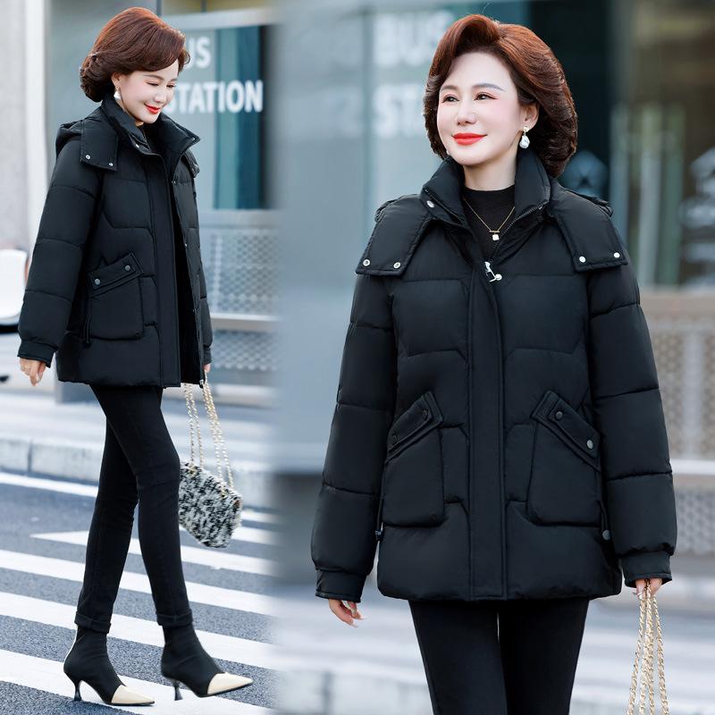 2025 winter down cotton jacket women's mid-length detachable hat padded jacket short slimming solid color cotton jacket