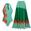 STOCK Print Women Swimwear and CoverUp Set V-NECK Halter One Piece Swimsuit Beach Skirt Swimming Suit S-XL