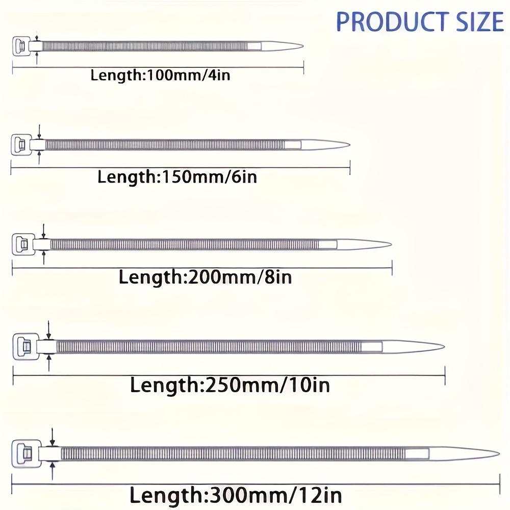 100pcs Self-Locking Plastic Zip Ties - Various Sizes (10.16cm, 15.24cm, 20.32cm, 30.48cm) for Cable Management, Home Office Organization