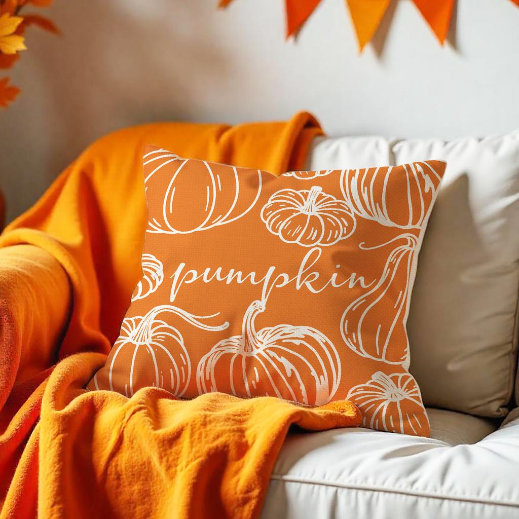 Thanksgiving Pillowcase Harvest Season Pumpkin Maple Leaf Print Linen Cushion Bedroom Sofa Car Cushion Cover