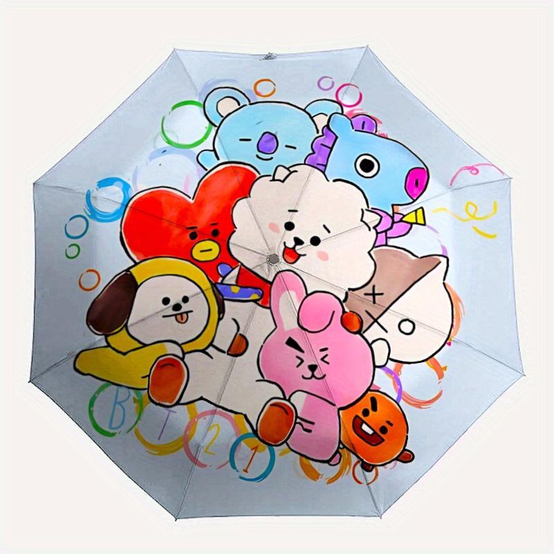 

1pc BT21 Merchandise Automatic Folding Umbrella, Portable Collapsible Design, 8-Rib Iron Frame, , All-Season Casual Outdoor Accessory yy0901002
