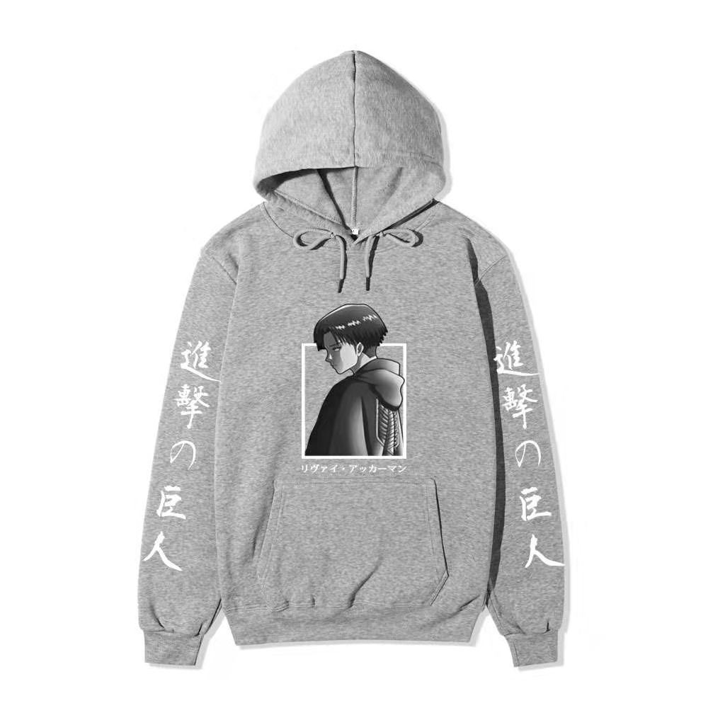 Attack on Titan Levi Ackerman Hoodie Unisex Fleece Sweatshirt Japanese Text Double Sleeve Print Autumn Winter Pullover
