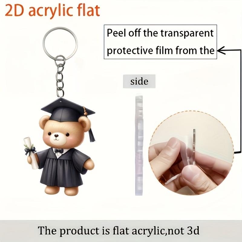 2D Acrylic Flat Graduation Bear Keychain Set Cartoon Decorative Keys with Tassels, Perfect for Fans and Students, Graduation Gift Idea