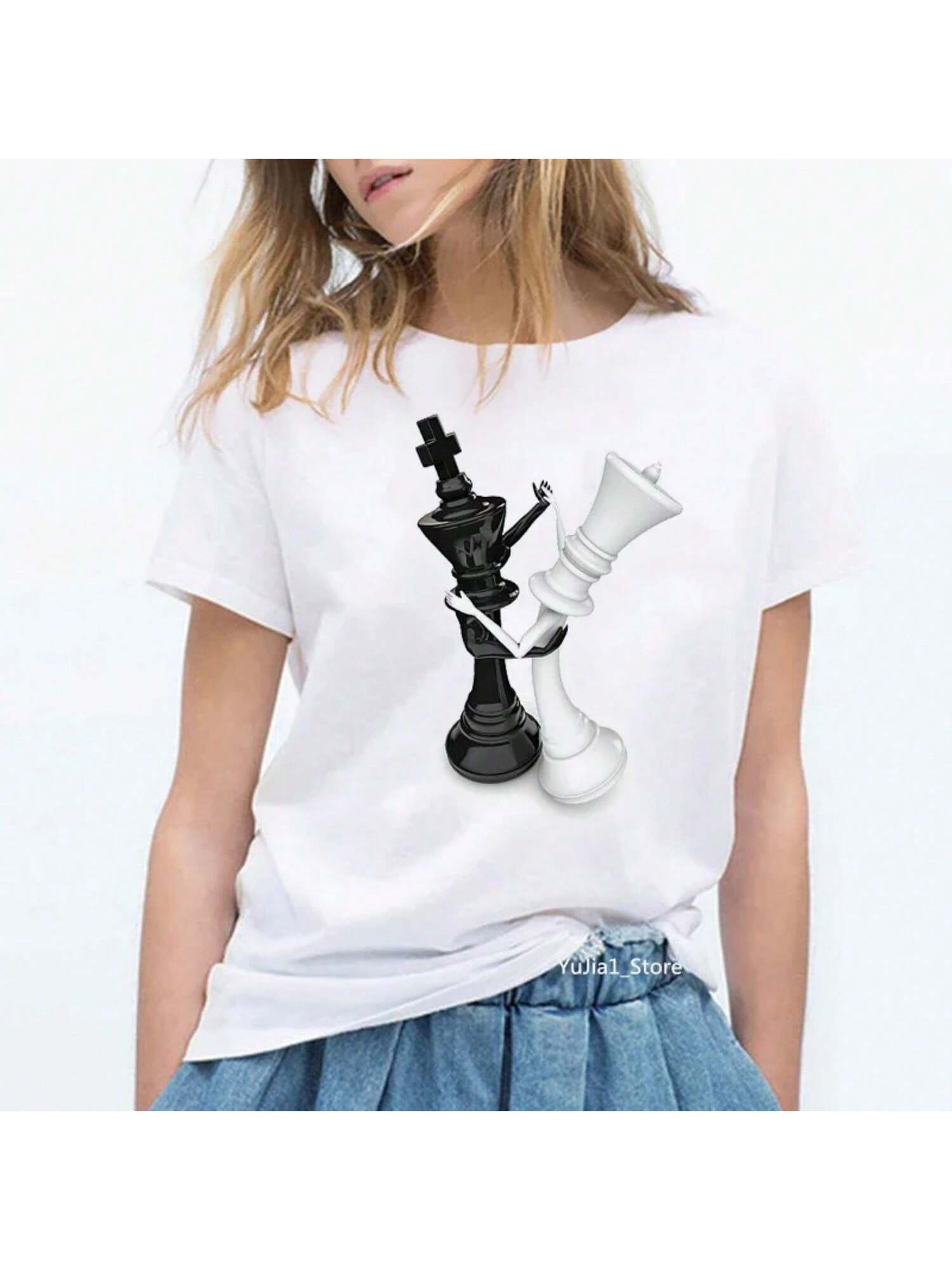 Novelty Design Dancing Chess Print Funny T Shirts Wounisex Streetwear Chess Lover Friends Birthday Gift Personalized Punk Tshirt S разноцветный
