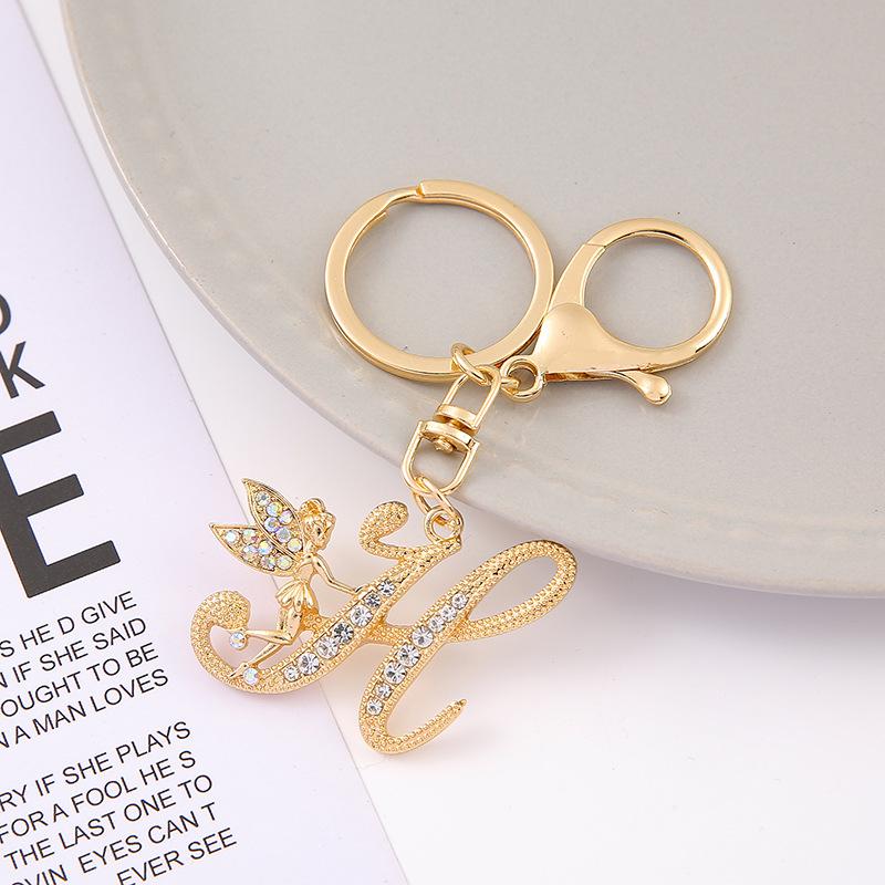 1Pc Alloy Rhinestone-Inlaid 26 English Letter Keychain Pendant For Women'S Fashion Car Bag Decoration Keychain Jewelry