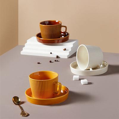Solid Color Nordic Style Coffee Cup Dish Two Piece Set Striped Ceramic Cup Water Cup Flower Tea Cup Milk Cup