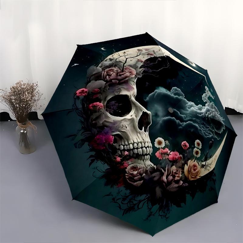 1pc Moonlit Skull Automatic Open/CloseUmbrella,Compact Umbrella for Men & Women Day Gift.N062