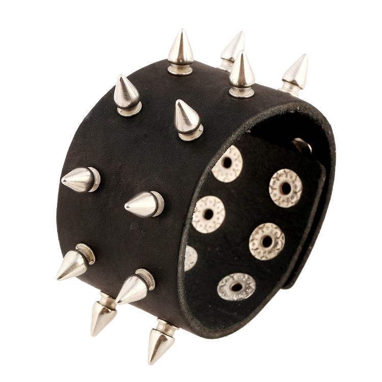 High Quality European American Style Punk Rock Band Fashion Jewelry Genuine Leather Alloy Studs  Bracelet Bangle чёрный