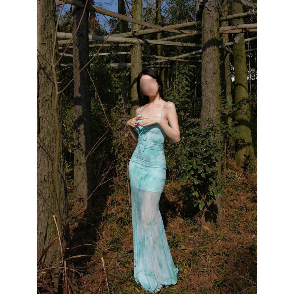 

Мятно-зеленое платье-сарафан с принтом бабочек, женское летнее, для приморского отдыха, сетчатое, облегающее бедра, длинная юбка «рыбий хвост» XL- (recommended 110-60kg)