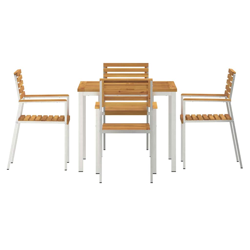 Garden Dining Set 5 Pcs Solid Acacia Wood and Stainless Steel
