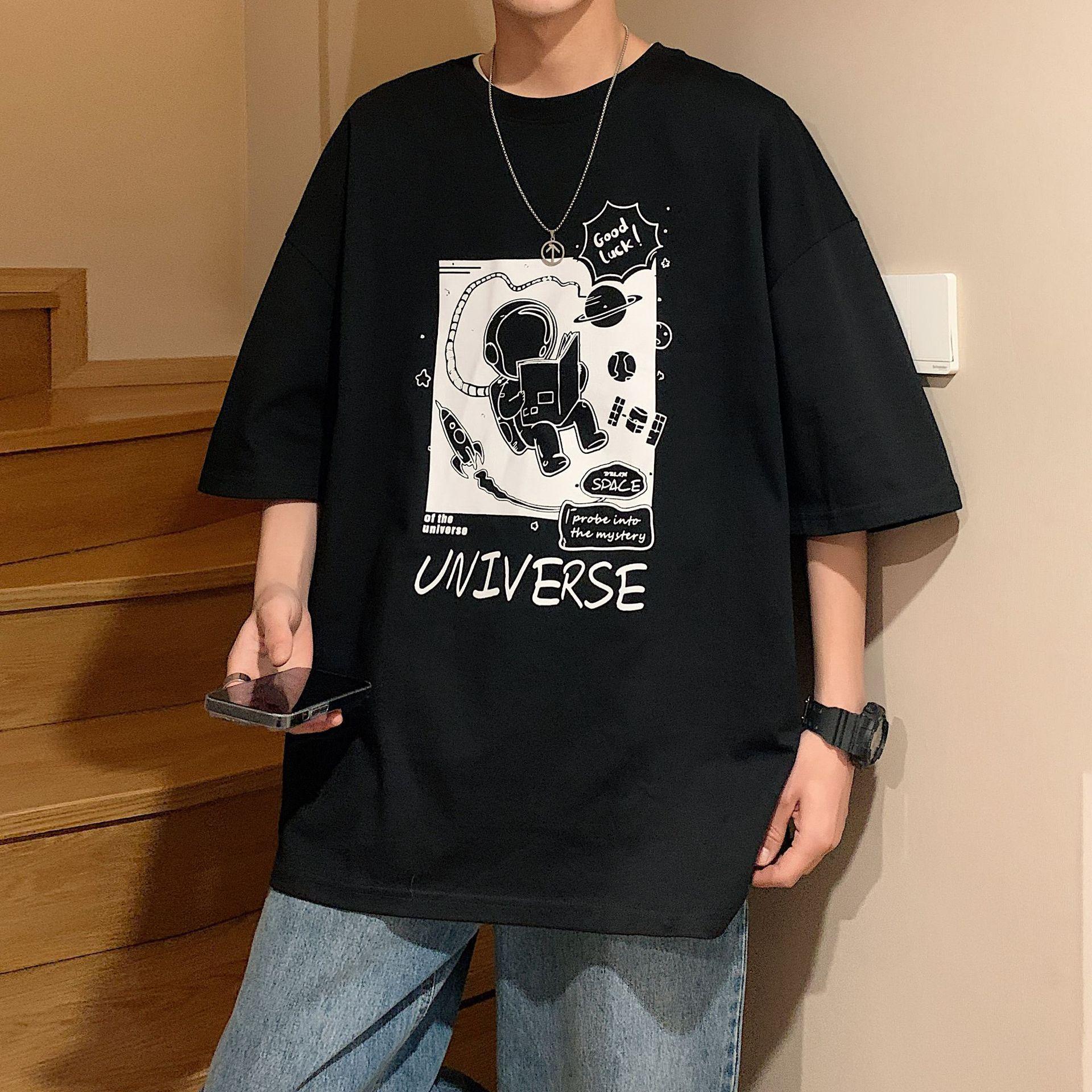 Летняя футболка с коротким рукавом Мужская свободная футболка Летняя футболка с половиной рукава S