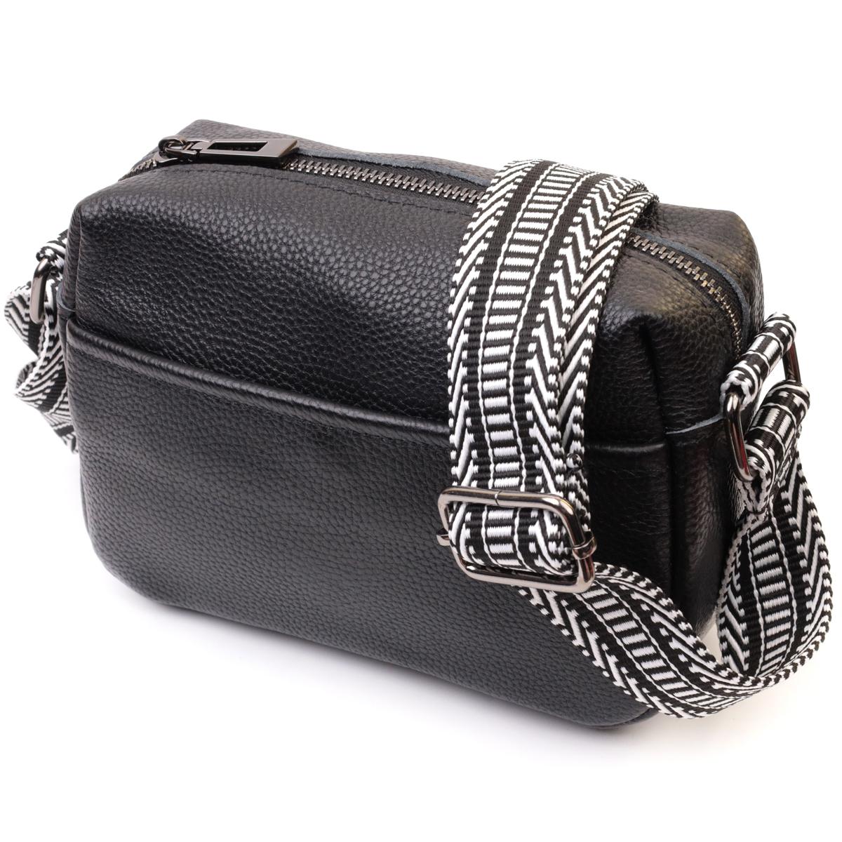 

Сумка на одне відділення в класичному кольорі з натуральної шкіри Vintage 22606 Чорна чорний