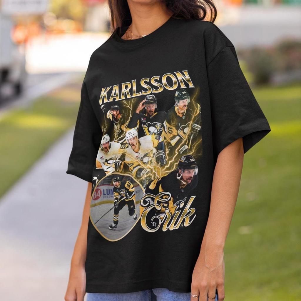Erik Karlsson Shirt Vintage 90s Pittsburgh Penguins NHL Hockey Design Retro Bootleg Gift Classic Graphic Tee Unisex T-Shirt Limited Edition