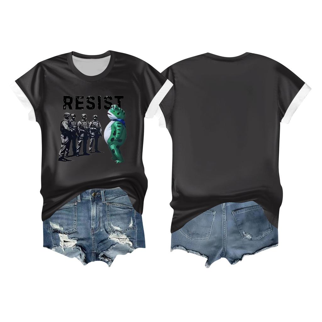 Women's Casual Printed T-shirt Round Neck Pullover Short-sleeved Top