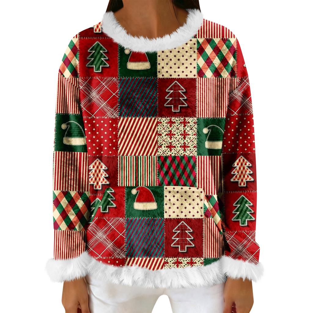 Women's Casual Fleece Sweatshirt  Long-Sleeve Round  Neck Casual Comfortable Loose-Fit Lightweight Women's Flannel Sweatshirt