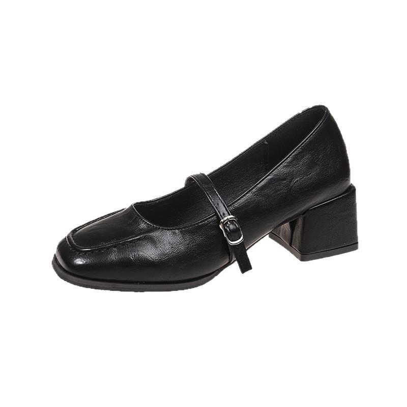 French Thick Heel High Heels Square Head Small Leather Shoes Women's 2025 New Summer and Autumn with Skirt Loafers Mary Jane Single Shoes