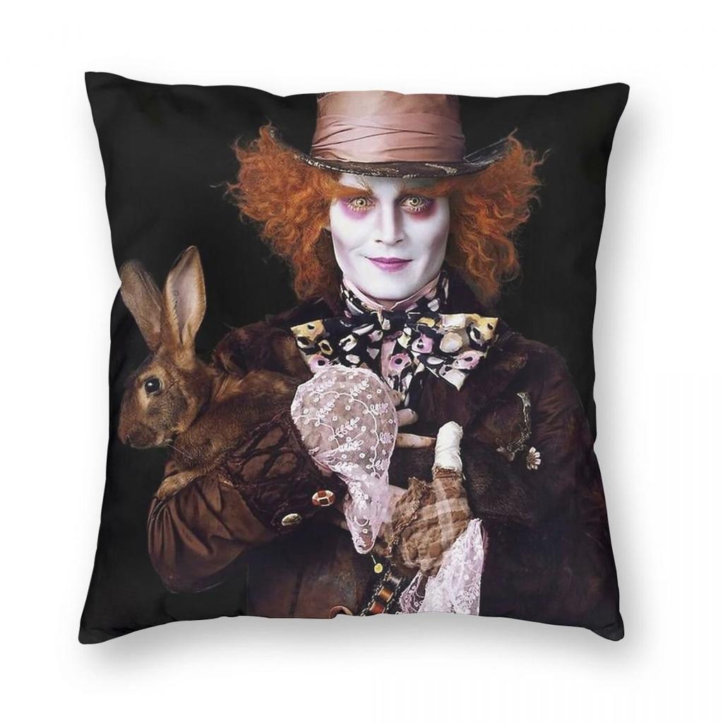 Mad Hatter Pillowcase Polyester Linen Velvet Printed Zip Decorative Room Cushion Cover