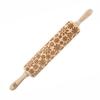 Moodforwood Wooden Rolling Pin, Engraved, 43 Cm with Handles, Ideal for Baking - Flower Power Flower Pattern