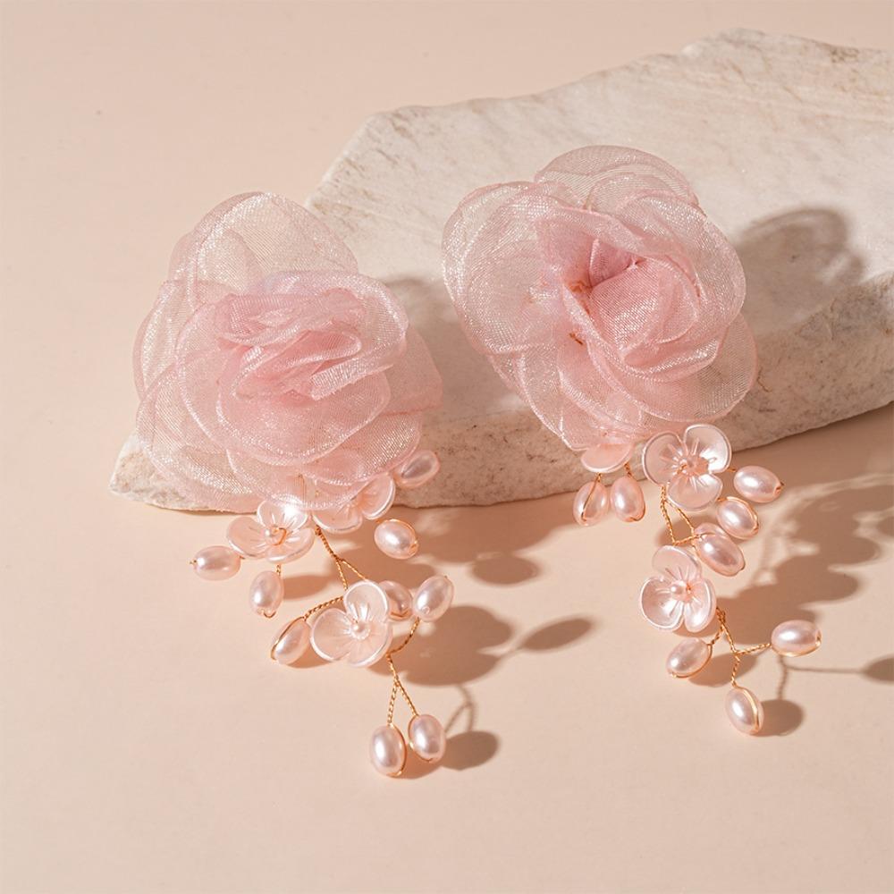 Sweet Beach Earrings Crystal Petals Stud Earrings Flower Dangle Earrings  Spring Summer