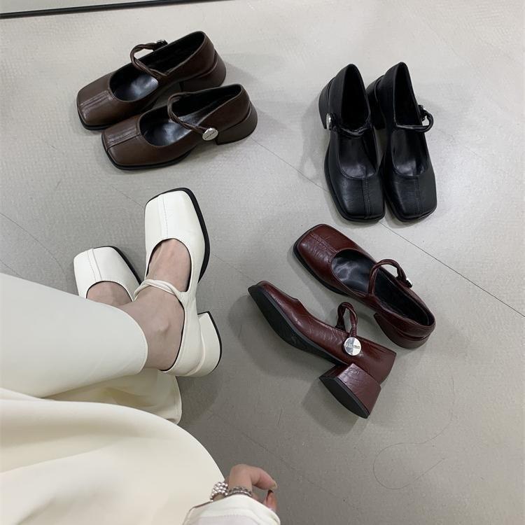 

Retro thick heel with skirt single shoes New square head light mouth low heel shoes Women s Mary Jane shoes 35 чорний
