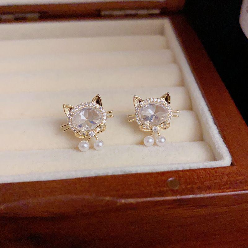 

Ktlt/Minority Fashion Stylish Full Diamond Cat Stud Earrings Female Simple Graceful 2025 New Arrival Earrings Trendy Earrings Gold (thickened real gold plating) Silver Needle