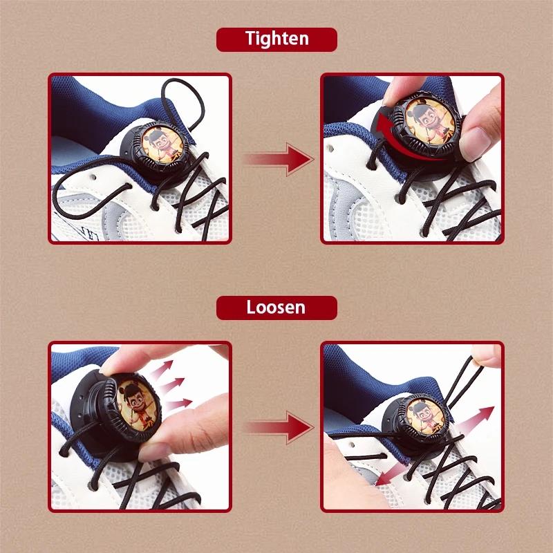 1Pair Swivel Buckle Laces Thick Rope Sneakers Shoelace Nezha Automatic Shoelaces Without Ties Install Simple Shoes Accessories