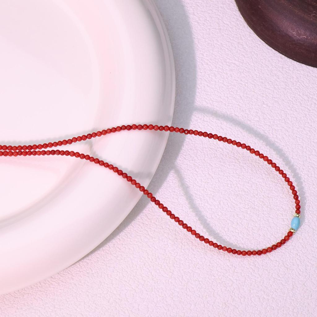 Red Agate & Turquoise Pendant Necklace - Elegant Fashion Choker for Women