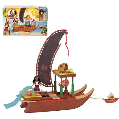 Mattel Disney Moana 2 Toy Playset with Floating Adventure 1 Small 1 Character 6 Play Area and 10 Accessories Canoe, Figure, Friend, Pieces,