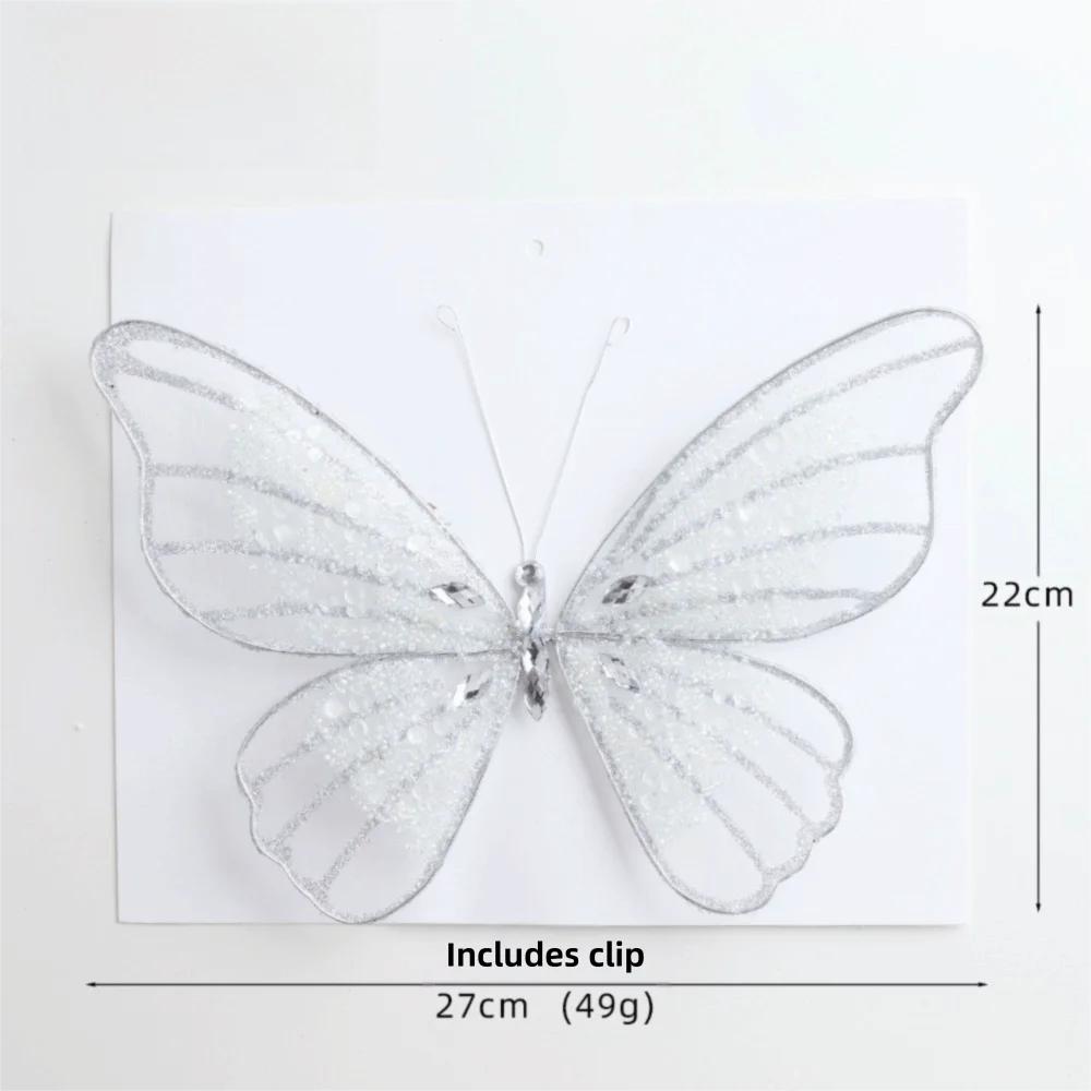 Multicolor Christmas Tree Decoration 25*21cm Gold Powder Fabric Glitter Butterfly Accessories Party Supplies Hanging Decoration