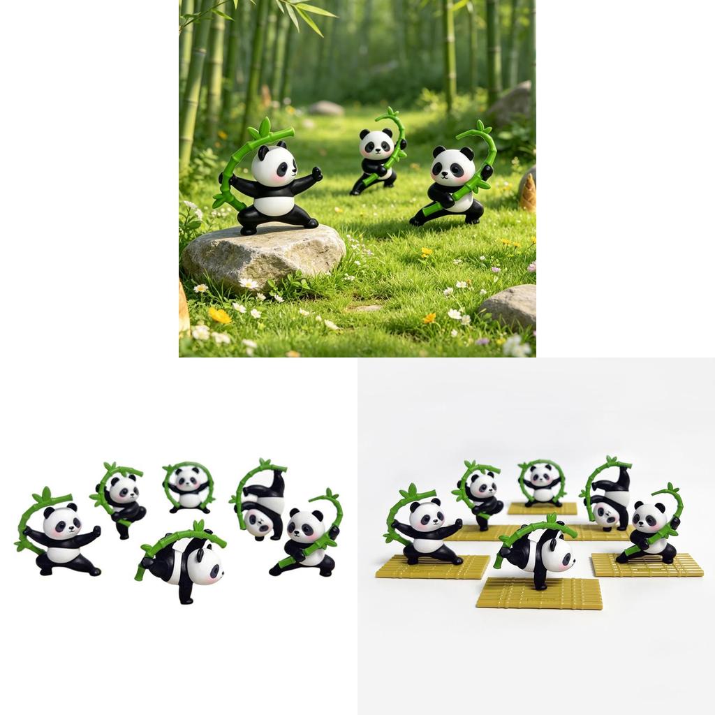 Panda Martial Arts Figurine Set With Pvc Material For Office Desk Decor And Projects