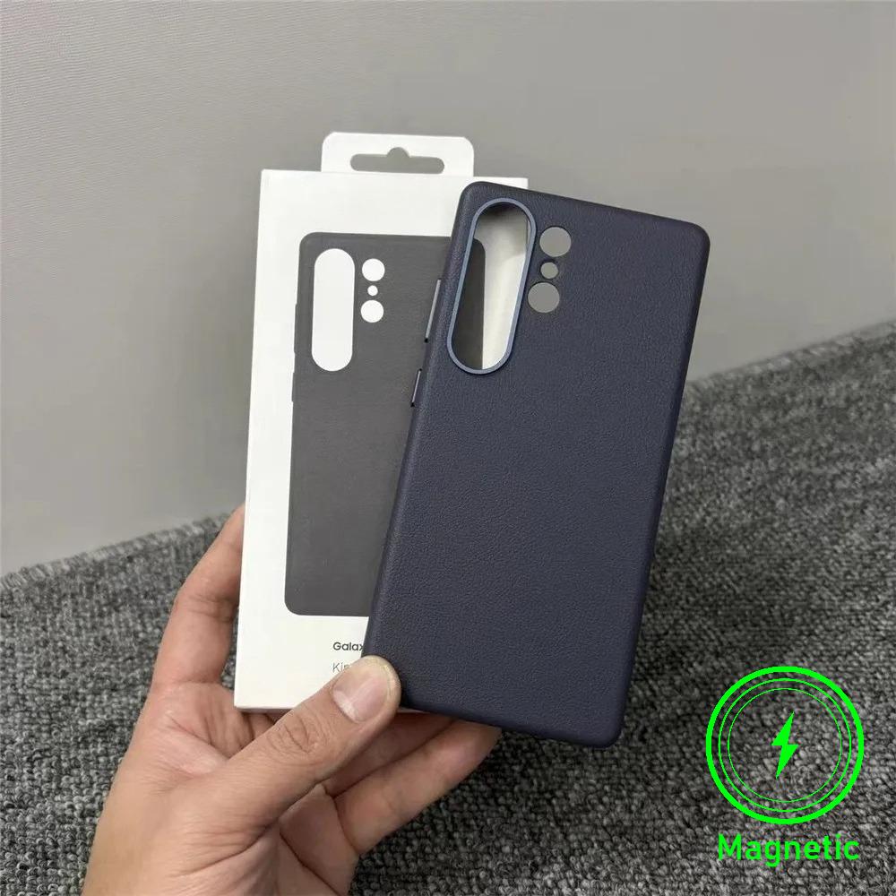 High Quality Luxury Genuine Leather Phone Cases For Samsung S25 Ultra Plus Magnetic Wireless Charging Shockproof Protect Cover