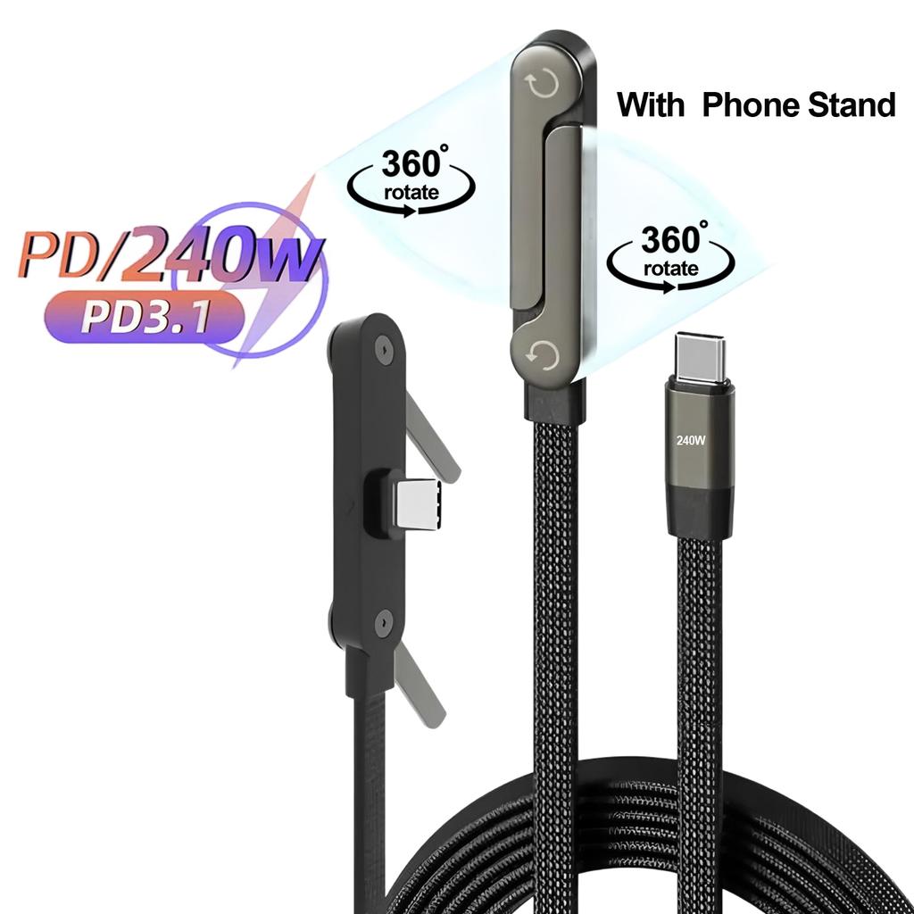 Seitlicher Handy-Ladegerät, Unsichtbares Ladekabel mit Ständer, Integriertes Ladekabel mit Handy-Ständer, Faltbarer Handy-Ständer 2-in-1 Halter