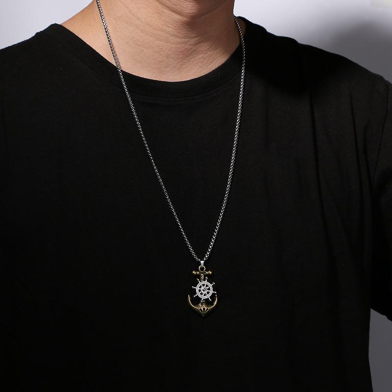 Modischer Retro Beweglicher Anker Titanstahl Herren Trendiger Anhänger Schmuck Anhänger Halskette